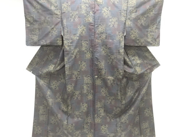 JAPANESE KIMONO / DORO OSHIMA TSUMUGI / WOVEN FLORAL PLANTS